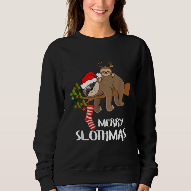 God Sloth Santa Hat Älskare jul T Shirt (Framsida)