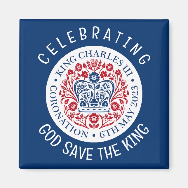 GOD SPARA KUNG Charles III Coronation Blue Magnet (Framsidan)