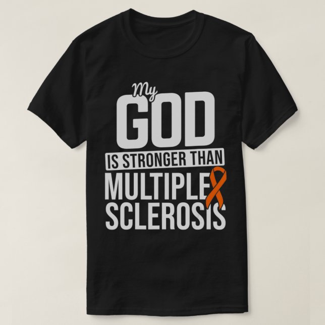 God Stronger Multiple Sclerosis MS Awareness Orang T Shirt (Design framsida)