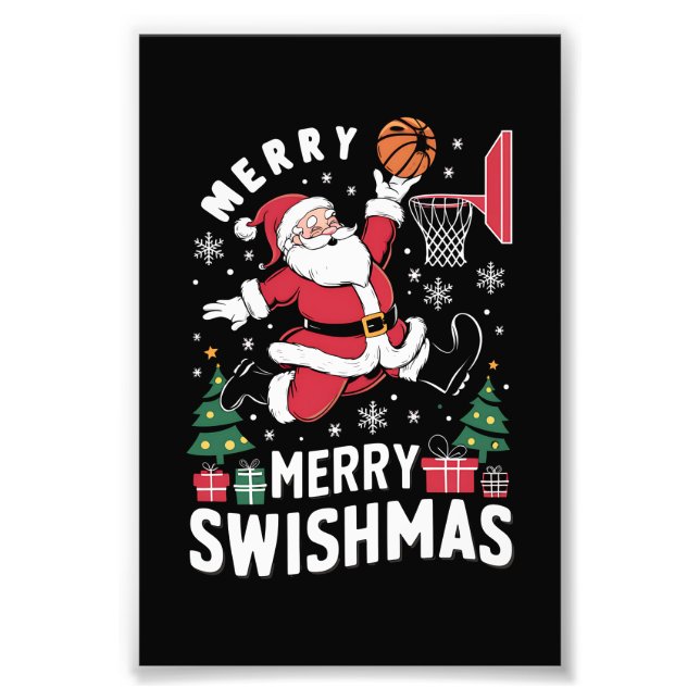 God Swishjul Jul Tomte Spelar Basketboll  Fototryck (Framsidan)