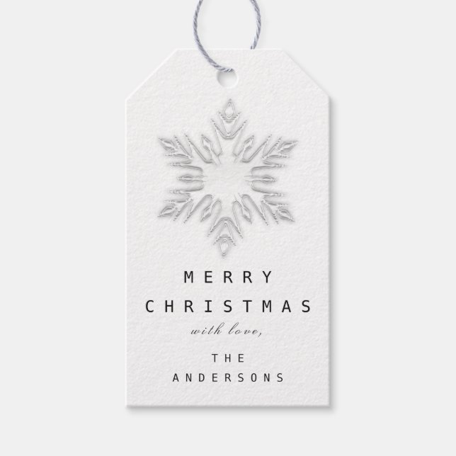 God till Namn Helgdag jul Silver Snöflingor Presentetikett (Framsidan)