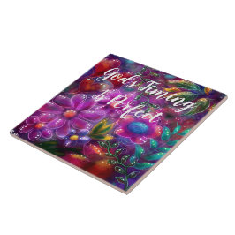 God Timing är Perfekt Blommigt Abstrakt Rosa Red Kakelplatta