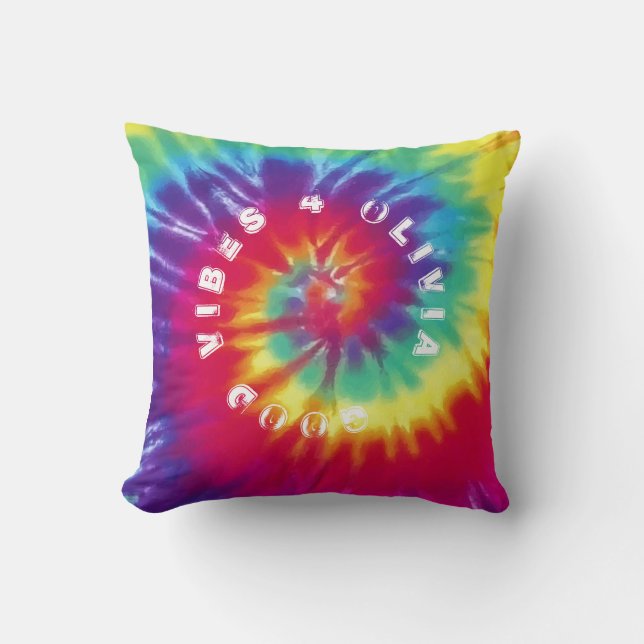 "God Vibes 4 Du" Anpassat namn Rainbow Tie Dye Kudde (Framsida)