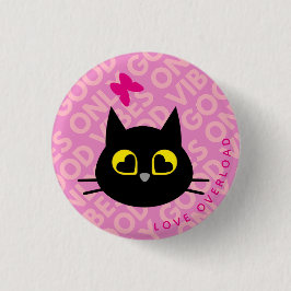 God Vibes Endast Kuro Catto Badge - Heart Ögon Cat Knapp