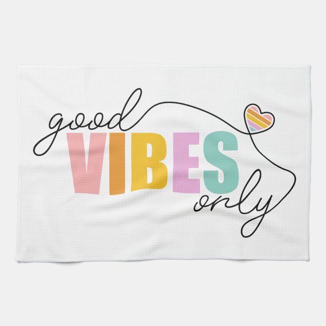 God Vibes Endast Rainbow Heart Kökshandduk (Horisontell)