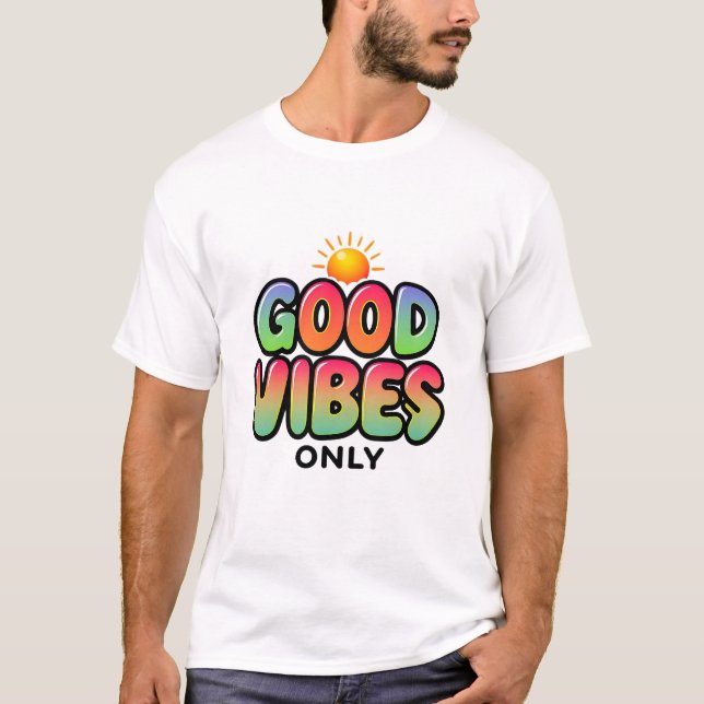God Vibes Endast regnbåge Retro Sol Tee (Framsida)