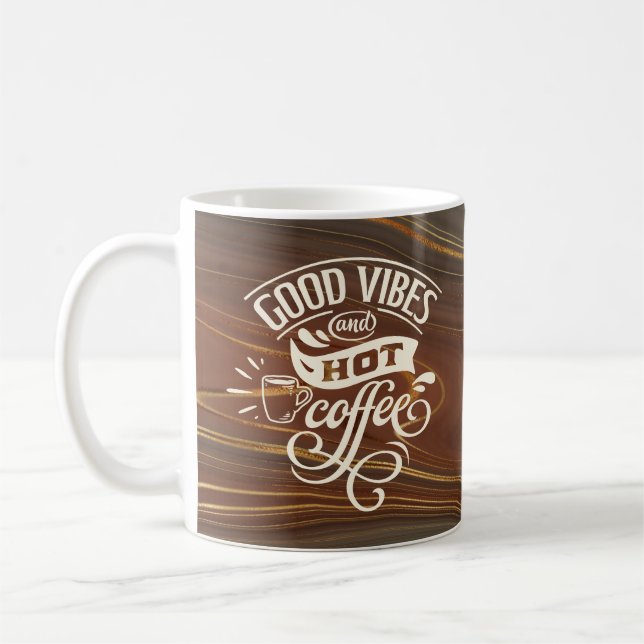 God Vibes Hett Kaffe Hand Lettered Agate Swirled Kaffemugg (Vänster)