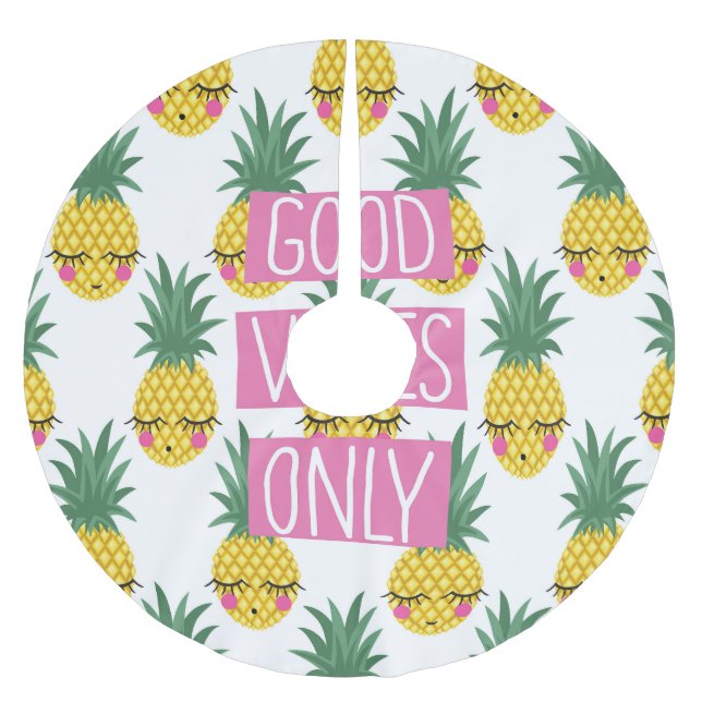 God Vibes Pineapples Sommar Mönster Julgransmatta Borstad Polyester (Framsidan)