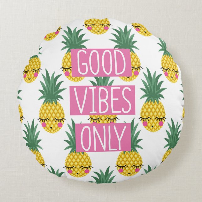 God Vibes Pineapples Sommar Mönster Rund Kudde (Framsidan)