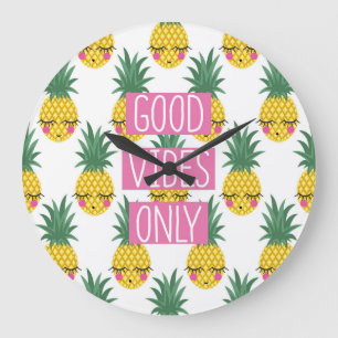 God Vibes Pineapples Sommar Mönster Stor Klocka