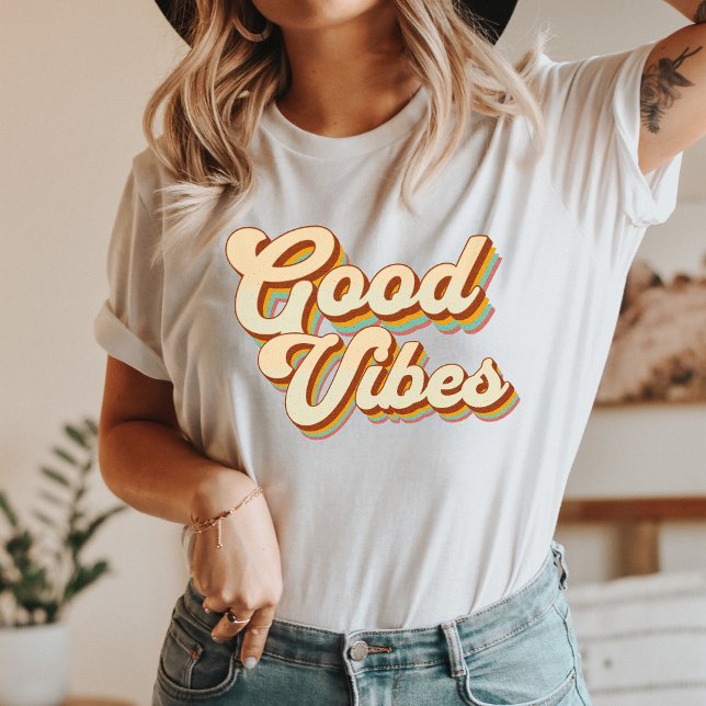 God Vibes Retro Design Tshirt T Shirt (Retro, Groovy, Vibrant colors, Funky designs, Positivity, Nostalgia, Good vibes, Beachwear, Friends,)