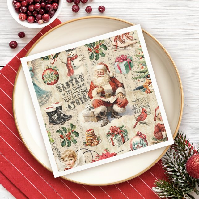 God Vintage Jultomten jul Pappersservett (A festive vintage Santa party napkin for your Christmas holiday dinner celebration)