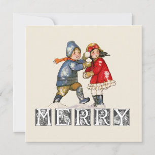 God Vintage Snowball Barn jul Julkort