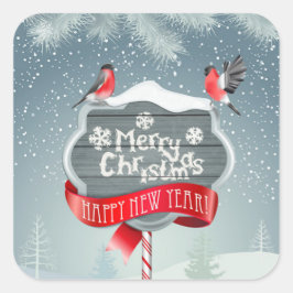 God Vit jul och Gott nytt år med fåglar Fyrkantigt Klistermärke