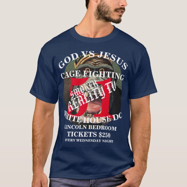 GOD VS JESUS CAGE FIGHTING WASHINGTON DC LINCOLN T SHIRT (Framsida)