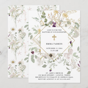 God Wildblommor Guld Geometric Baptism Inbjudningar