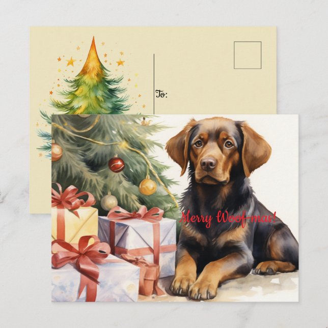 God Woof-mas Hund Träd Presenter jul Vykort (Fram/baksida)