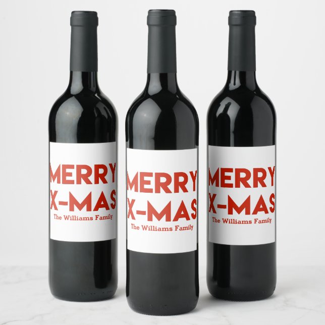 God X-Mas, Modern Red Typography-jul Vinflaska Etikett (Flaskor)