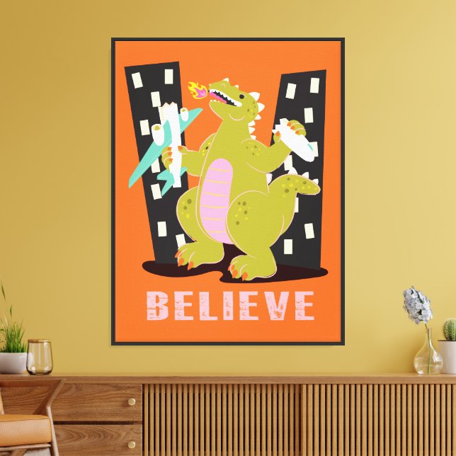 God-zilla Monster retro-mod popkonst Canvastryck (Insitu (Vardagsrum))