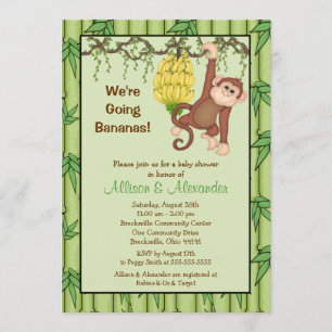 Goda bananas Monkey Jungle Safari Baby Shower Inbjudningar