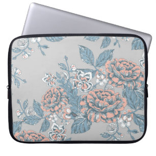 Goda blommor. Monokroma prydnadsföremål. Sömlös pa Laptop Fodral