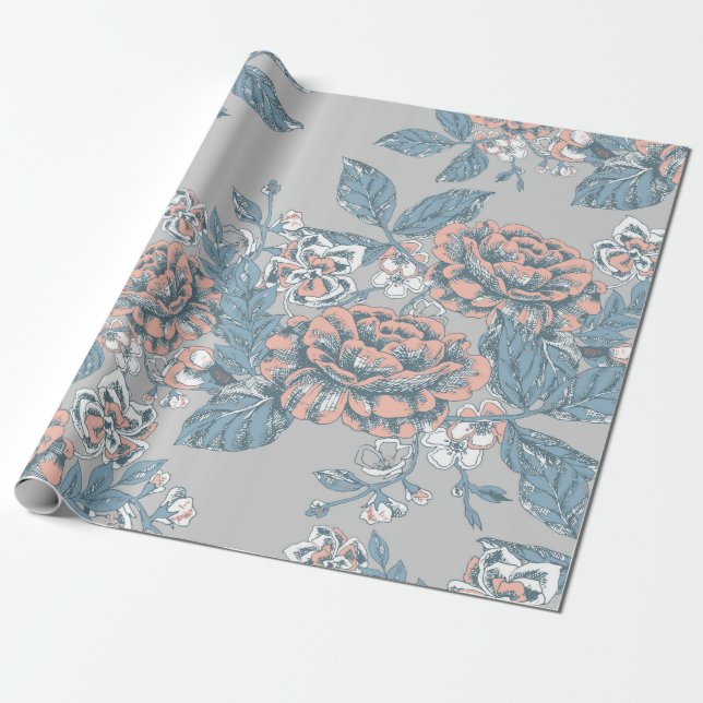 Goda blommor. Monokroma prydnadsföremål. Sömlös pa Presentpapper (Utrullad)