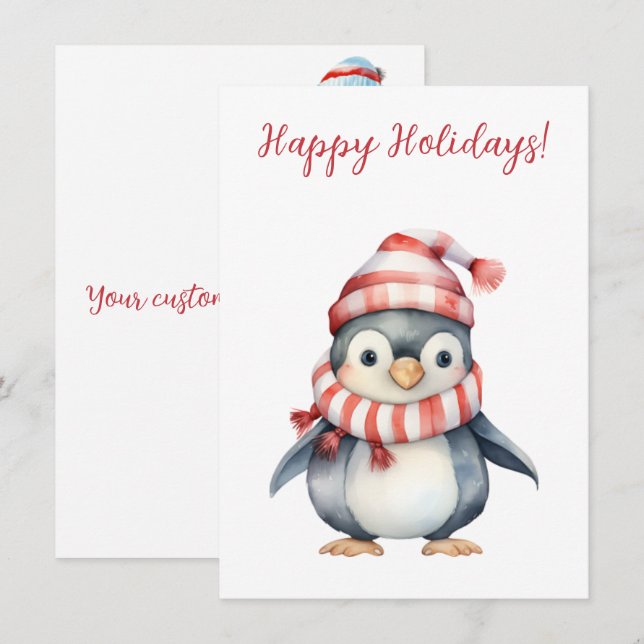 Goda Glad helg Penguin Watercolor Cards (Fram/baksida)