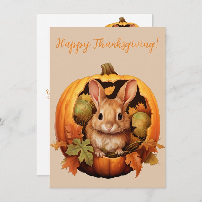 Goda Happy thanksgiving Bunny Watercolor-kort (Fram/baksida)