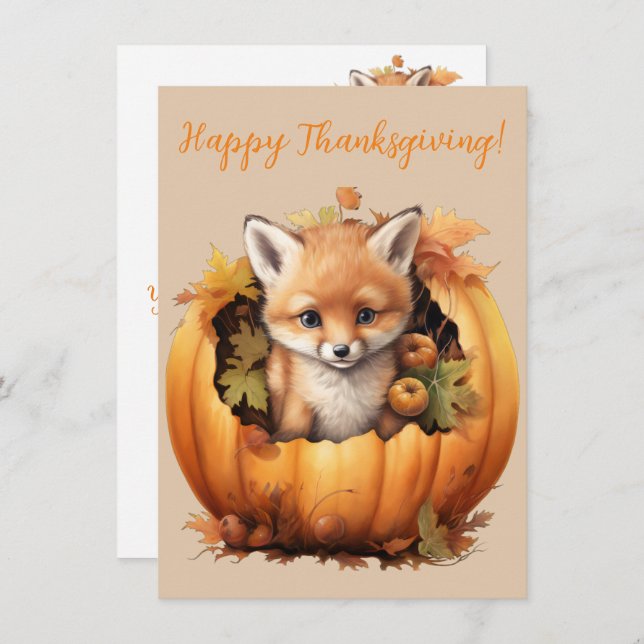 Goda Happy thanksgiving Fox-vattenfärgskort (Fram/baksida)