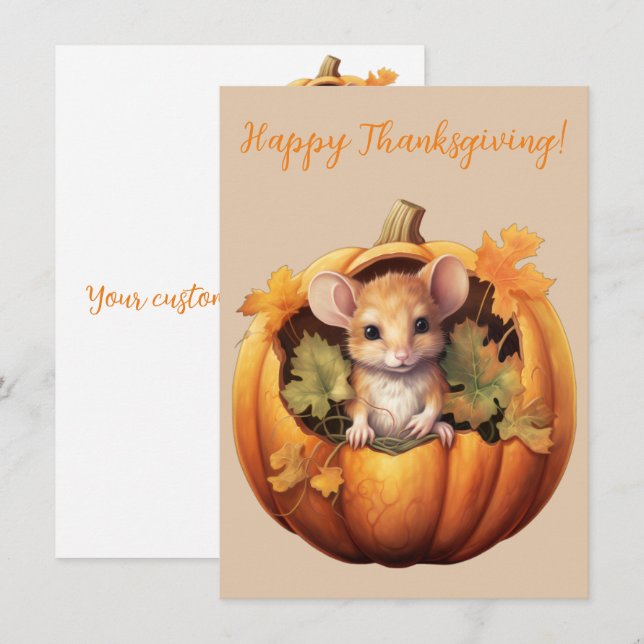 Goda Happy thanksgiving Mouse Watercolor Cards (Fram/baksida)