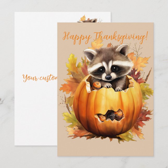 Goda Happy thanksgiving Raccoon Watercolor Cards (Fram/baksida)