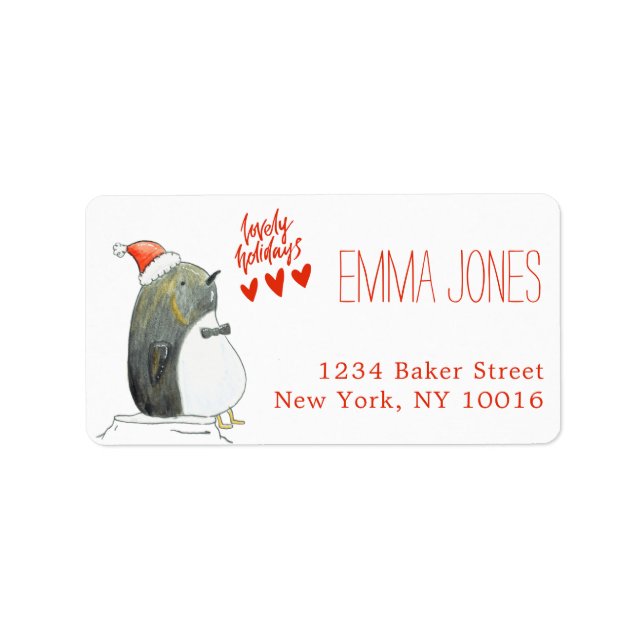 Goda Helgdagar | Cute Penguin-jul Adressetikett (Framsidan)