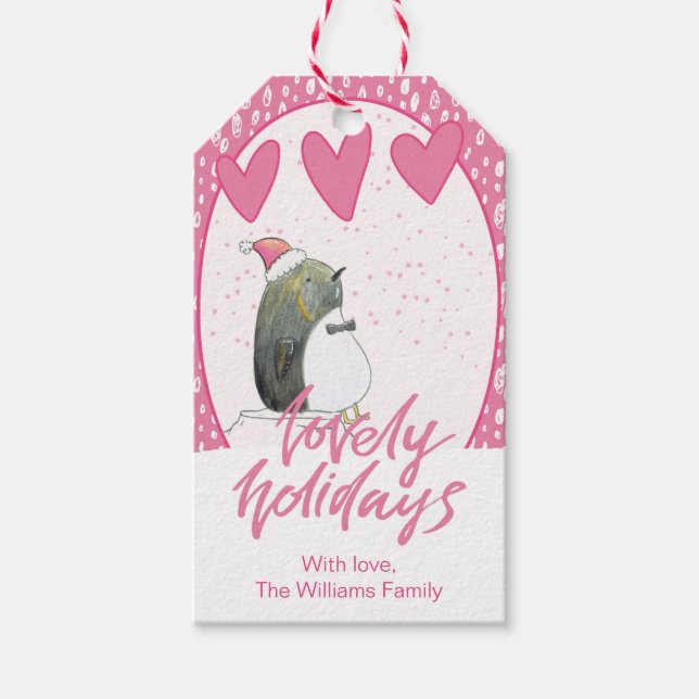 Goda Helgdagar | Cute Penguin-jul Presentetikett (Framsidan)