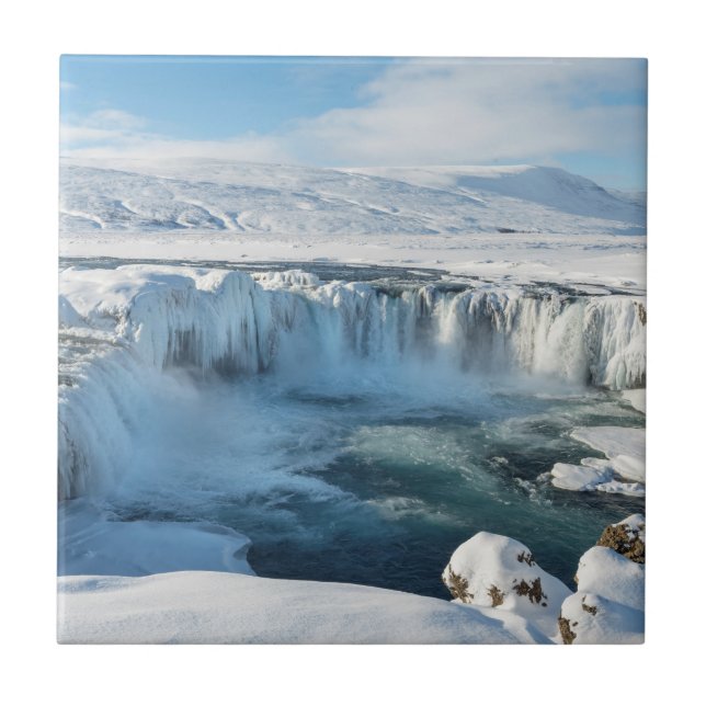 Godafoss vattenfall landskap kakelplatta (Framsidan)