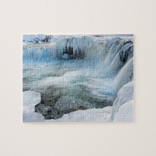 Godafoss vattenfall, vinter, Island 2 Pussel (Horisontell)