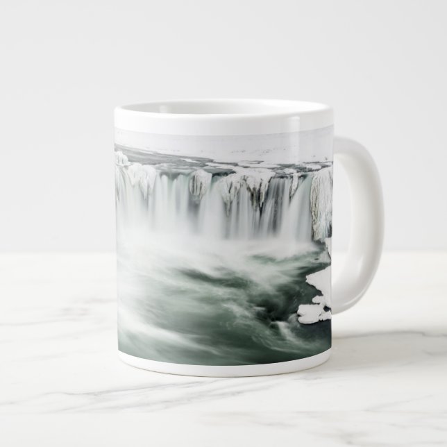 Godafoss vattenfall, vinter, Island Jumbo Mugg (Framsida höger)