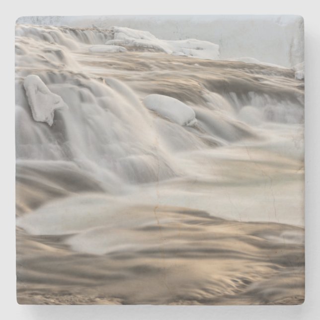 Godafoss vattenfall, vinter, Island Stenunderlägg (Framsidan)