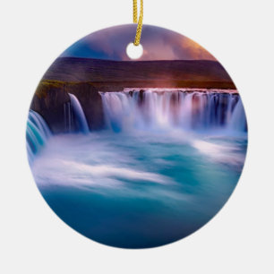 Godafoss Waterfall, Islandet vackert landskap Julgransprydnad Keramik
