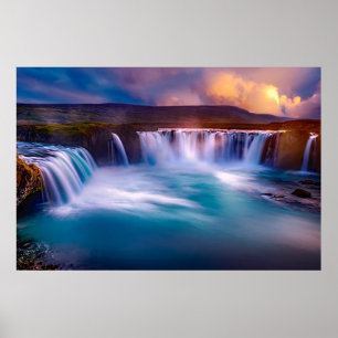 Godafoss Waterfall, Islandet vackert landskap Poster