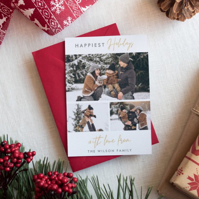 Godaste högtider | Minimalistisk Guld 3 Foto Julkort (Skapare uppladdad)