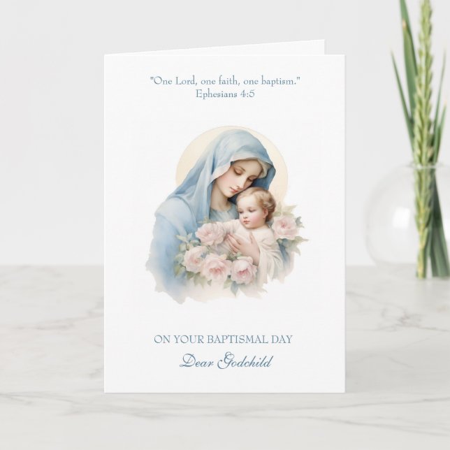 Godchild Baptism Flicka Christening Mary Jesus Kort (Framsida)