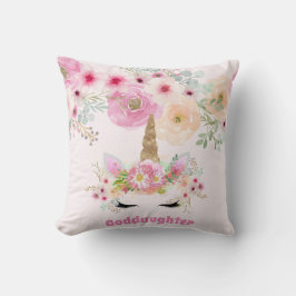 GODDAUGHTER Rosa Guld Glitter Flowers Unicorn Ansi Kudde