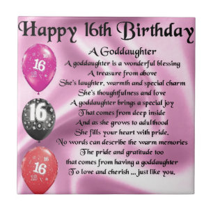 Goddaughterdikt - 16th födelsedag kakelplatta