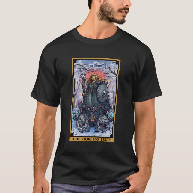 Godderas Freyja, Chariot Tarot Card Norse Pa T Shirt (Framsida)