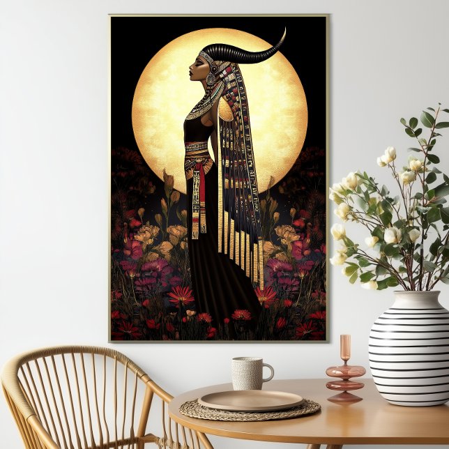 Godderas Hathor: Egyptens Blommigt Full Moon Art Poster (Skapare uppladdad)