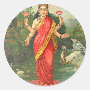 Godderas Lakshmi - Raja Ravi Varma Runt Klistermärke