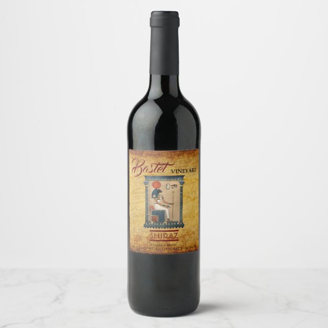 Goddes Bastet Egyptian Vin Label Set Vinflaska Etikett (Framsida)