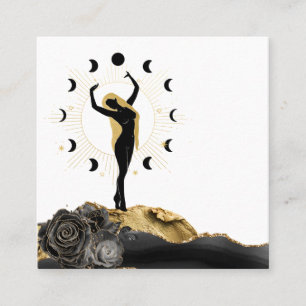 *~* Goddes Black Guld Hair Måne Phases Sol Fyrkantigt Visitkort