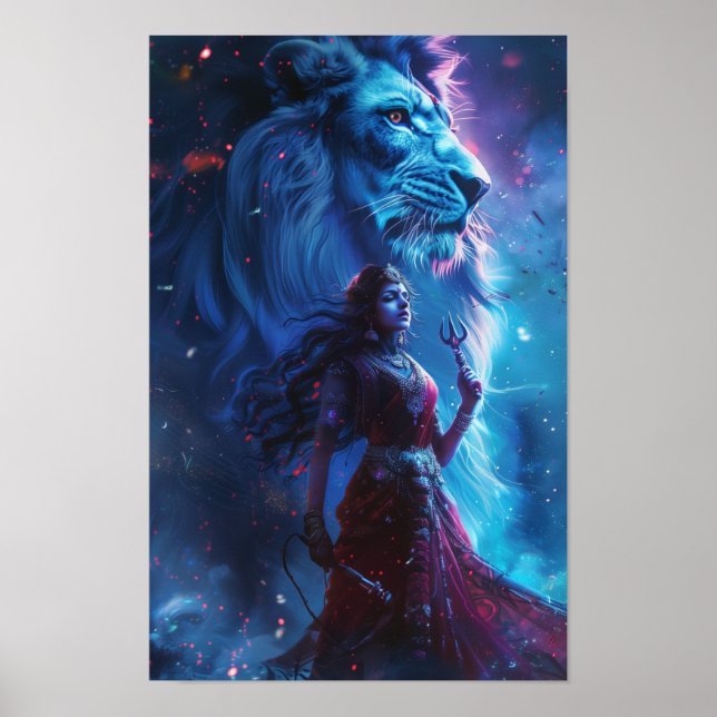 Goddes Durga Illustration Poster - Divine Hindu A (Framsidan)