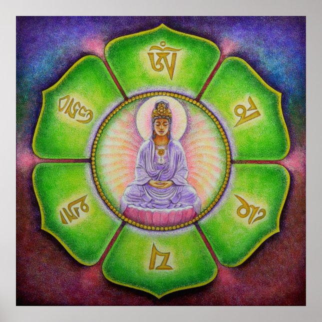 Goddes Kuan Yin "Om Mani Padme Hum" Art Poster (Framsidan)